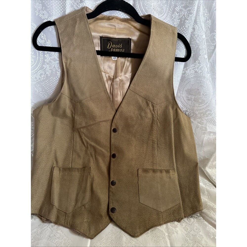 Vintage David James Suede Leather Vest Mens Size 42R Button Up USA Made